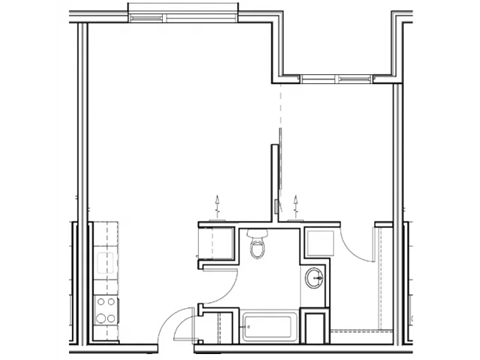 Floor plan for 1 bed, 1 bath